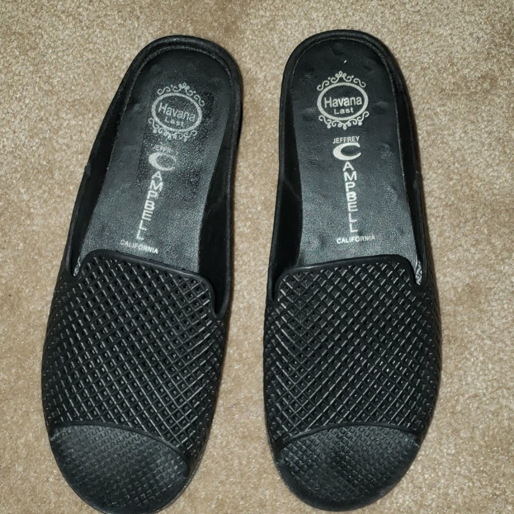 Jeffrey Campbell black mesh mules